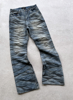 EVIL GAZER 立体猫须蓝色水波纹dirtyfit微喇叭做脏喇叭牛仔裤