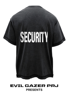 EVIL GAZER 复古洗水做旧vintage蜡染黑色SECURITY宽松短袖T恤