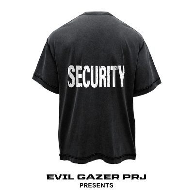EVIL GAZER 复古洗水做旧vintage蜡染黑色SECURITY宽松短袖T恤