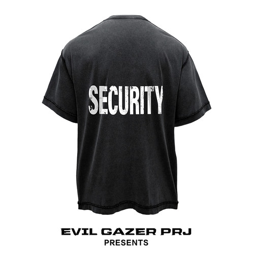 EVIL GAZER 复古洗水做旧vintage蜡染黑色SECURITY宽松短袖T恤