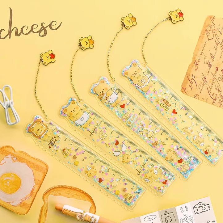 奶酷小熊流沙软尺小学生卡通可爱入油尺15cm创意透明直尺带波浪线