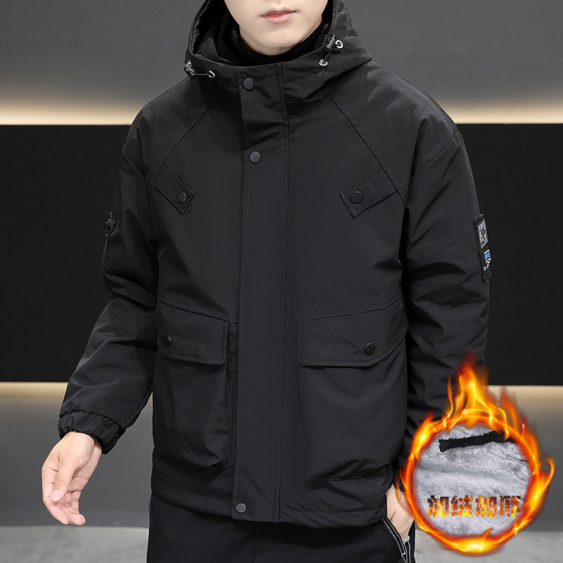 店主风工装加绒夹克难棉衣男连帽大口袋防风冲锋外套红色9830P105,男装夹克,星座1207