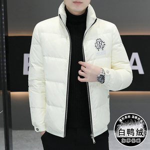 冬简欧羽绒服暗花刺绣亮面90%白鸭商务立领厚外套黑Y9181P280图片