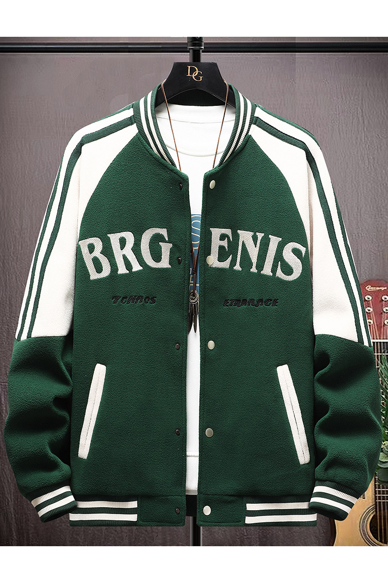 高质量直播颗粒绒拼接日系棒球服男夹克外套风衣棉服绿色9823P75,男装夹克,星座1207