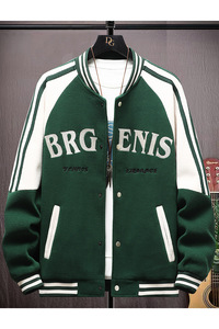 高质量直播颗粒绒拼接日系棒球服男夹克外套风衣棉服绿色9823P75图片