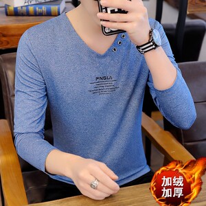 冬季加厚保暖防寒套头长袖男卫衣男商务V领打底衫黑9633加绒图片