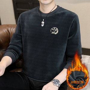冬季加厚卫衣男商务舒适保暖打底衫一体绒海岛绒刺绣藏青9250P53图片