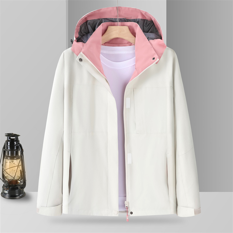秋冬外套防风防水情侣夹克小牛津单冲带帽薄款冲锋衣粉白9852P85，男装夹克，星座1207