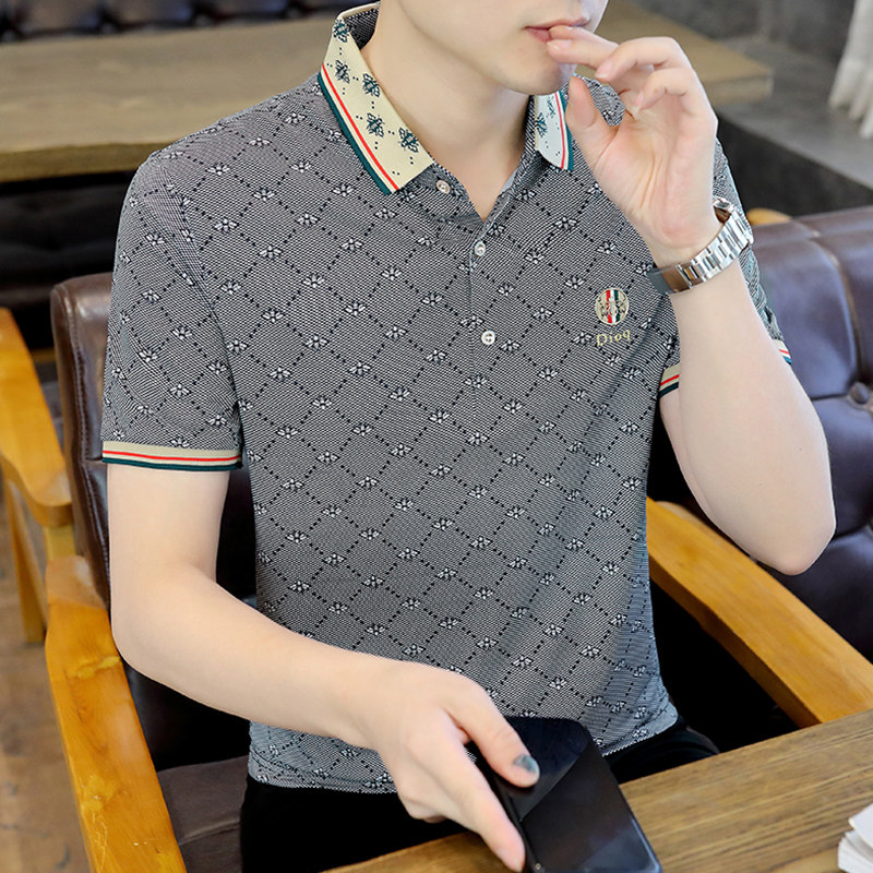 夏季棉短袖半袖Polo衫翻领t恤男冰丝时尚休闲商务五分袖绿8519P47,男装Polo衫,星座1207