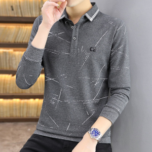 春季韩版长袖商务polo衫男棉t恤卫衣男翻领衬衫领灰色9660P35,男装Polo衫,星座1207