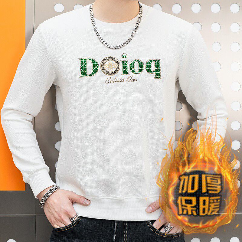 冬季长袖男欧版大码卫衣套头高定立体印花圆脸品牌白9738加绒P50,男装卫衣,星座1207