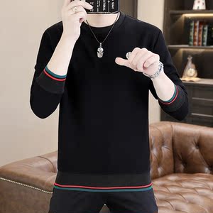 主推长袖男欧版大码商务直播休闲卫衣套头日系圆领模特绿9739P45图片