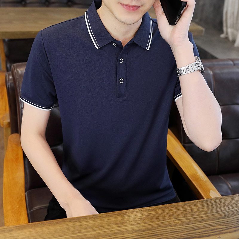夏季纯色短袖polo衫多色大码可二开店主风商务凉爽透气藏8580P24，男装Polo衫，星座1207