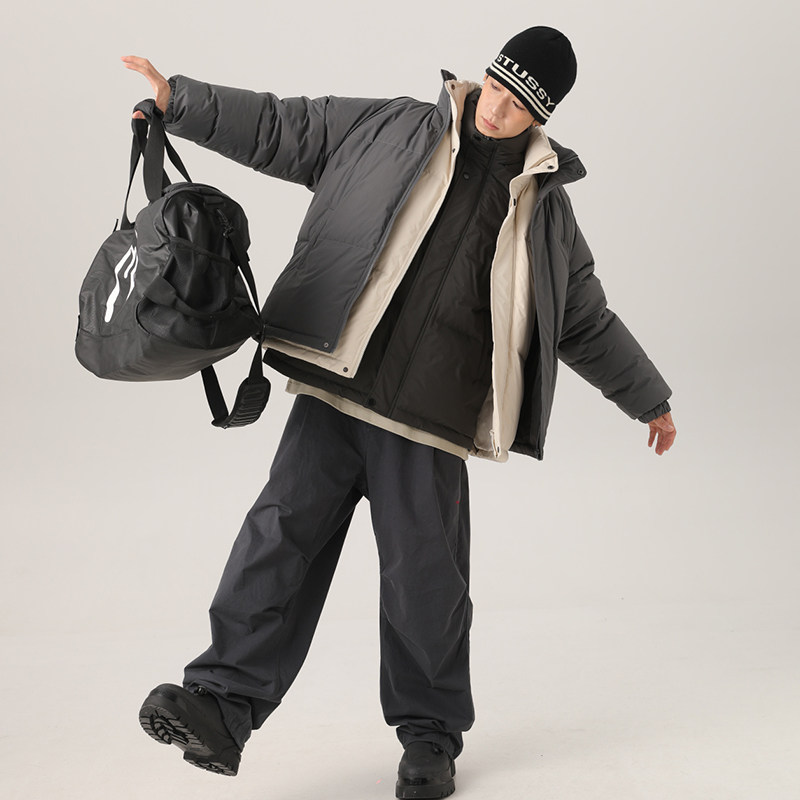 冬季新标90鸭绒中性潮牌阔版基础跑量款立领羽绒服灰色9175P245，男装羽绒服，星座1207