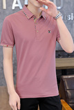 夏季棉短袖Polo衫领拼格t恤男修身百搭时尚精神商务绅士粉9576P40，男装Polo衫，星座1207