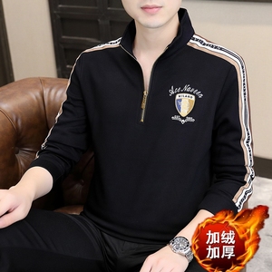 冬季加绒加厚卫衣男精工立领时尚简欧风打底衫店主风白色9256P70图片
