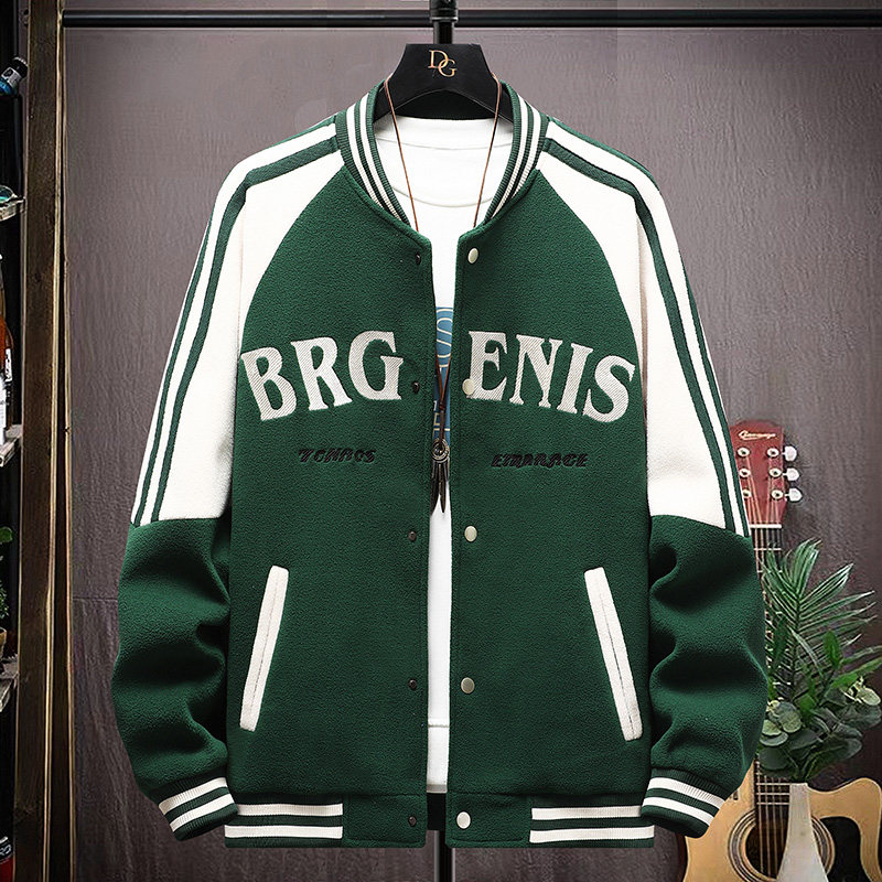 高质量直播颗粒绒拼接日系棒球服男夹克外套风衣棉服黑色9823P75,男装夹克,星座1207