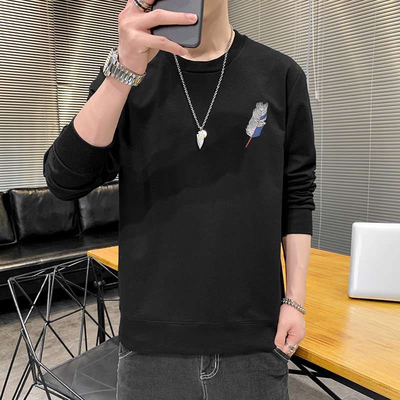 春季长袖棉卫衣男纯色4XL国风刺绣羽毛港风情侣大码宽松黄9678P30,男装卫衣,星座1207