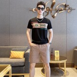 夏季透气运动休闲套装百搭圆领社会潮流简欧版短袖短裤白9372P60，男装休闲套装，星座1207