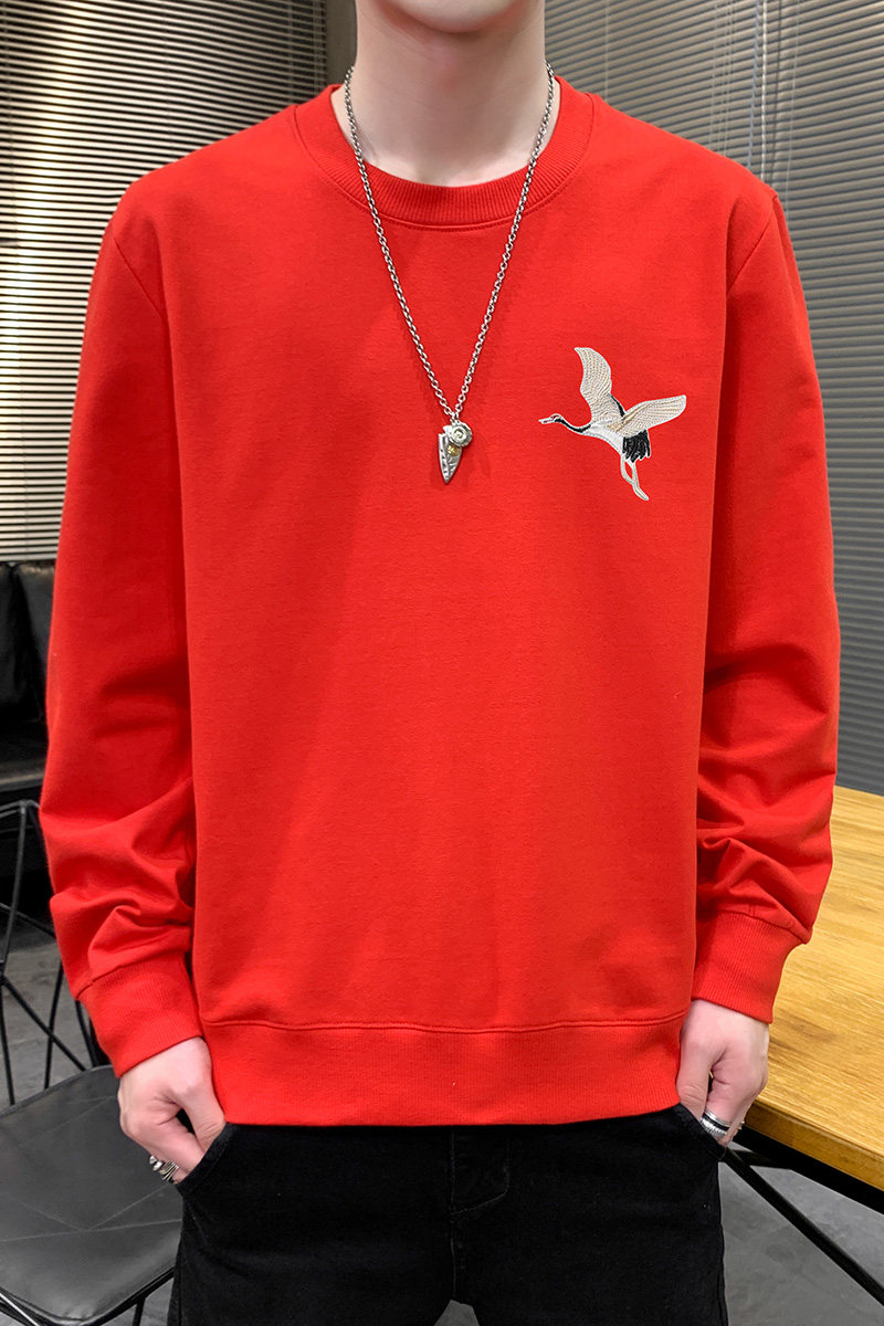 春季长袖棉卫衣男5XL国风刺绣飞鹤港风情侣大码宽松红9677P30,男装卫衣,星座1207