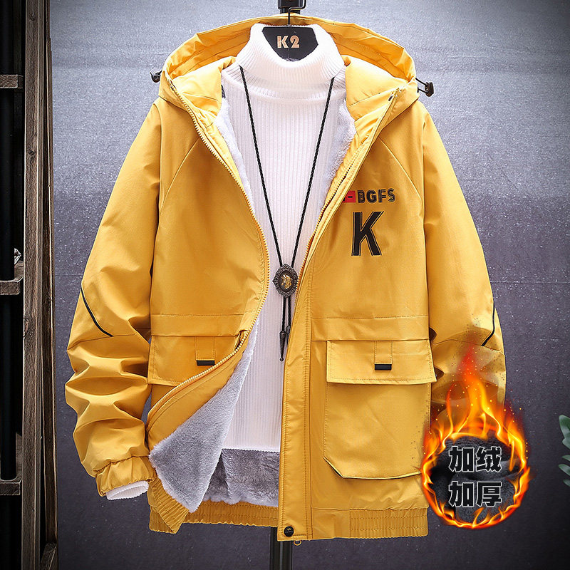 冬季KK棉服男模特加厚夹克风衣保暖外套工装棉衣挂拍黄861加绒图片