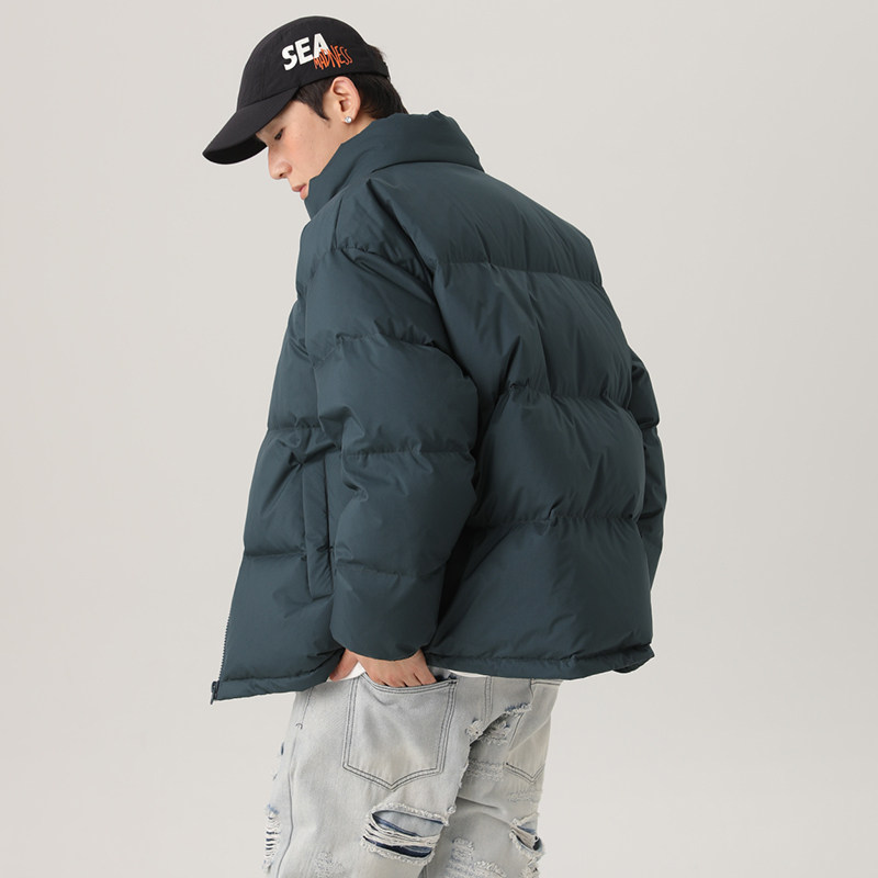 冬季新标90鸭绒纯色潮牌阔版特氟龙三防立领羽绒服墨绿9156P245，男装羽绒服，星座1207