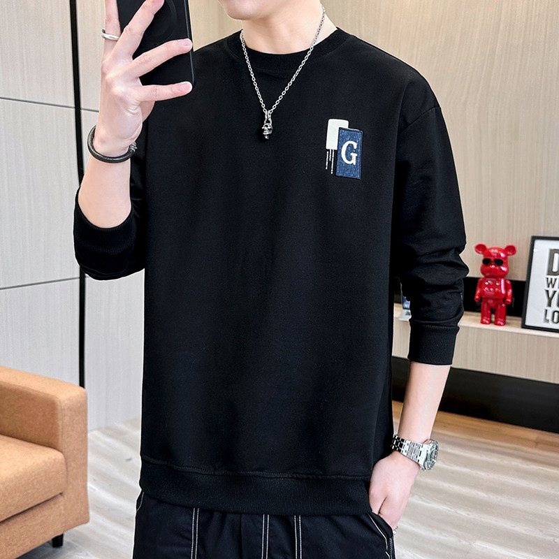 长袖卫衣男t恤男大码圆领套头刺绣宽松休闲精工艺模特灰色9757P40,男装卫衣,星座1207