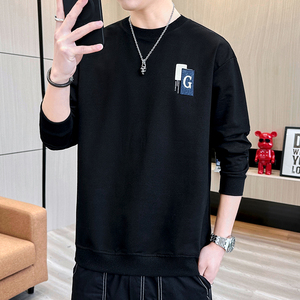 长袖卫衣男t恤男大码圆领套头刺绣宽松休闲精工艺模特灰色9757P40图片