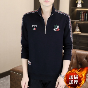冬季加绒加厚卫衣男精工立领时尚简欧风打底衫店主风黑色9257P70图片