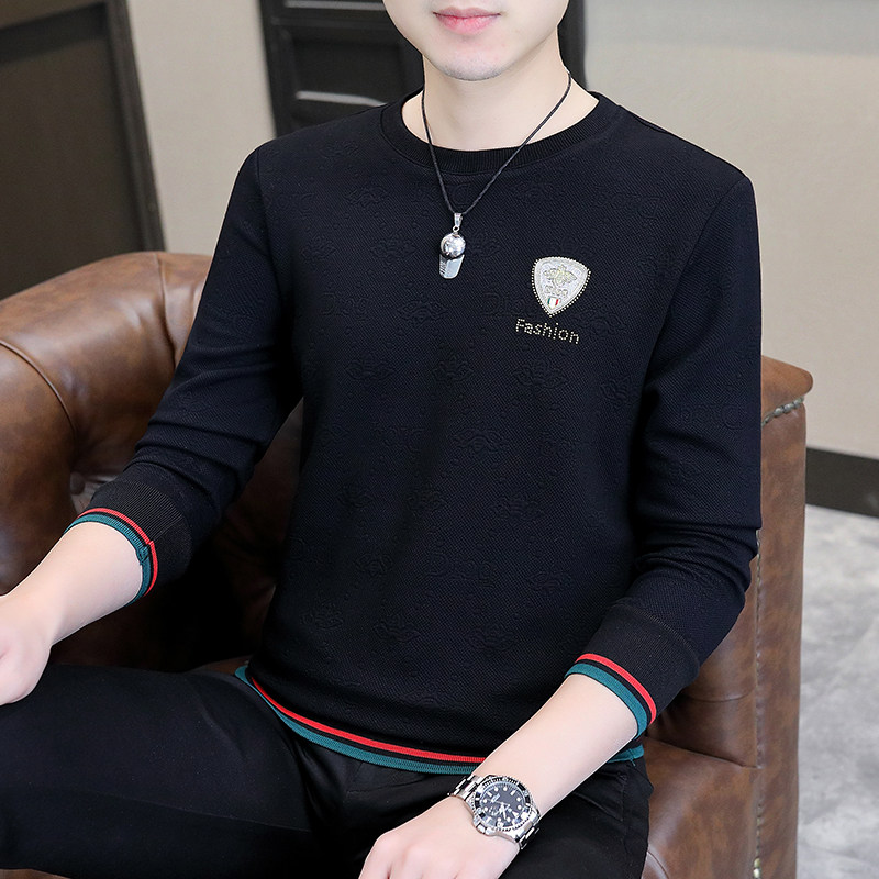 长袖男欧版大码卫衣精品商务烫钻直播套头休闲圆领时尚白9752P45,男装卫衣,星座1207