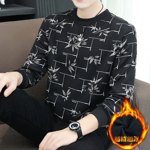 冬季打底一体加绒毛衣加厚保暖卫衣圆领套头毛衫韩版花灰M9007P28图片