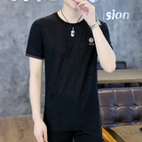 短袖大码商务冰丝清凉休闲五分袖卫衣套头日系圆领模特白8555P32，男装T恤，星座1207