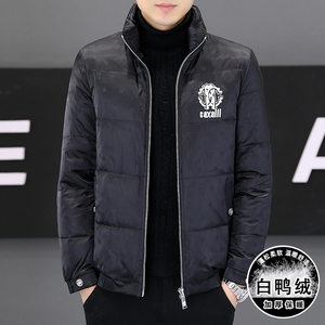冬简欧羽绒服暗花刺绣亮面90%白鸭商务立领厚外套黑Y9181P280图片