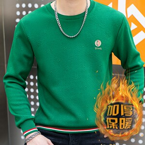 冬季长袖男欧版大码卫衣套头日系立体印花圆脸品牌白9739加绒P50