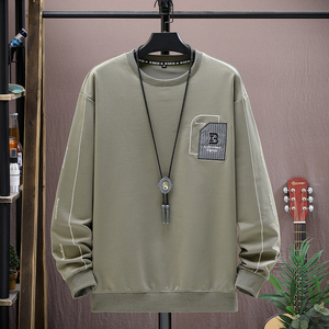 长袖卫衣男t恤男大码圆领套头刺绣宽松休闲精工艺平铺绿色9756P40图片