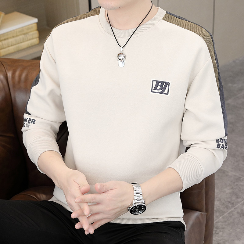 长袖卫衣男t恤男大码圆领套头刺绣宽松休闲精工艺模特白色9762P45,男装卫衣,星座1207