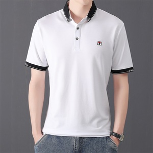 夏季棉短袖Polo衫F字立领t恤男修身通勤精神商务绅士白9578P40图片