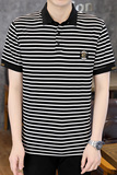 夏季舒适翻领商务条纹POLO衫简欧版字母休闲刺绣收口黑色8543P37，男装Polo衫，星座1207