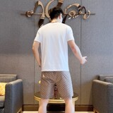 夏季透气运动休闲套装百搭圆领社会潮流简欧版短袖短裤黑9372P60，男装休闲套装，星座1207