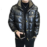 冬季简欧洲站羽绒服刺绣亮面90%白鸭商务立领厚外套黑色Y9183P280，男装羽绒服，星座1207