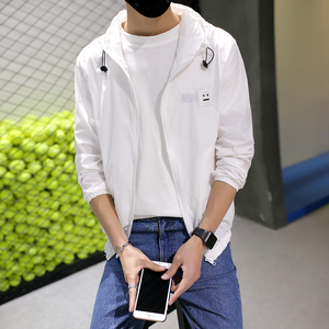 夏季防晒衣男外套夹克男笑脸连帽透气防晒服挡风风衣白色671P30图片