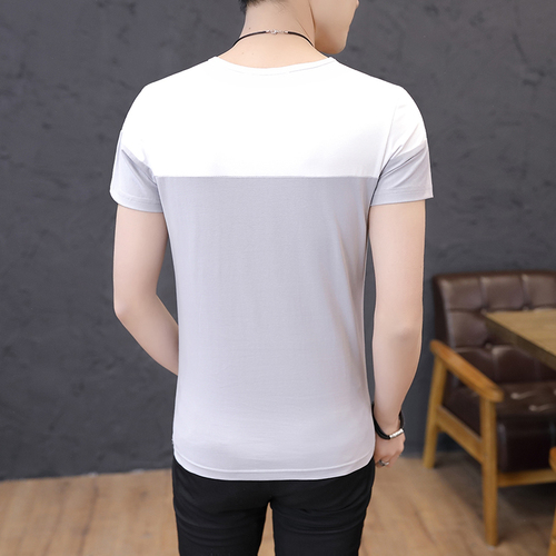 Summer Short Sleeve T-shirt Men's Sanitary Wardrobe Men's V-collar 2-button Splice Printed Permeable Cotton Sleeve