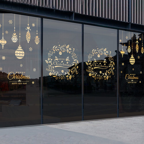 圣诞节装饰氛围布置店铺橱窗贴2025新款圣诞花环玻璃门贴纸静电贴