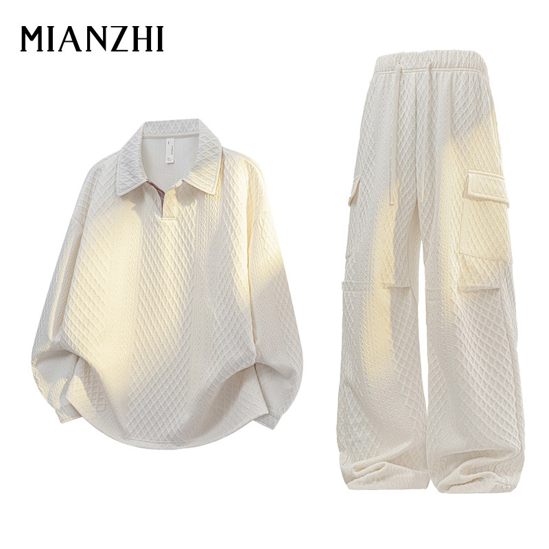 棉致肌理感卫衣套装男春秋季翻领长袖POLO衫套装加肥加大码两件套,男装,时尚套装,淘宝优惠券,粉丝福利购,淘宝优惠卷