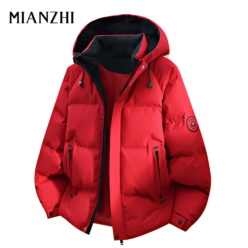 棉致红色连帽羽绒服男加肥加大码冬季加厚保暖宽松情侣外套防寒服