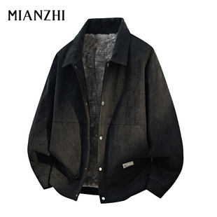 棉致夹克男款秋冬季加绒保暖大码宽松休闲翻领外套高级感潮流男装