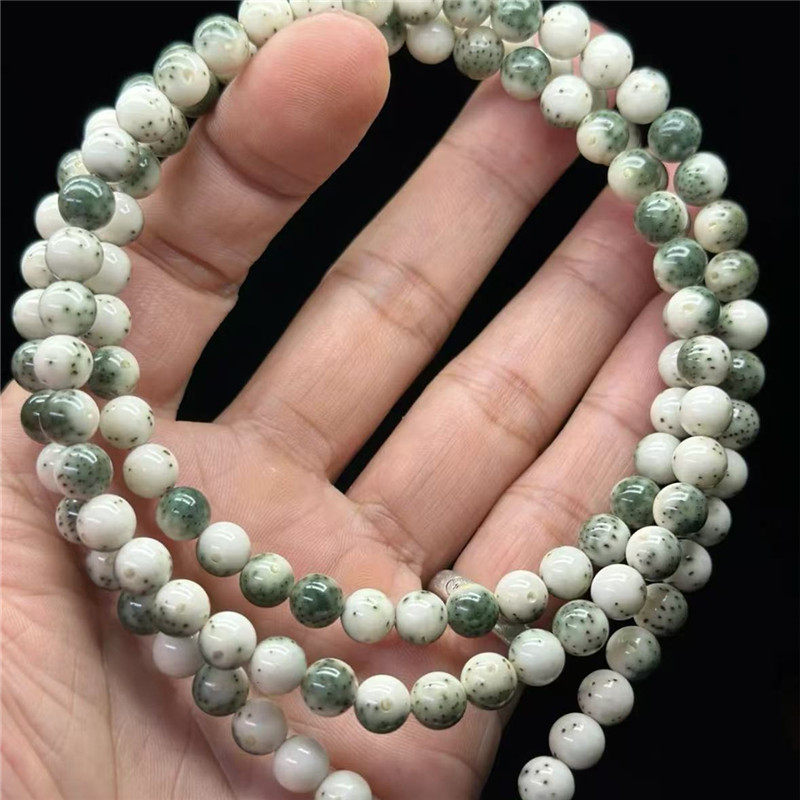 海南同枝果正月圆珠骨瓷大留白绿背火龙果小细星高端星月菩提项链
