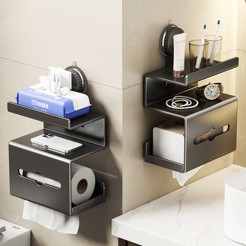 卫生间吸盘厕纸盒2025新款厕所卫生纸盒壁挂式免打孔纸巾盒置物架