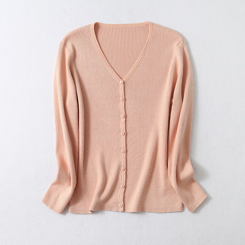 挺括有型 天然绢丝真丝 收腰修身  高弹力罗纹 V领针织开衫 女