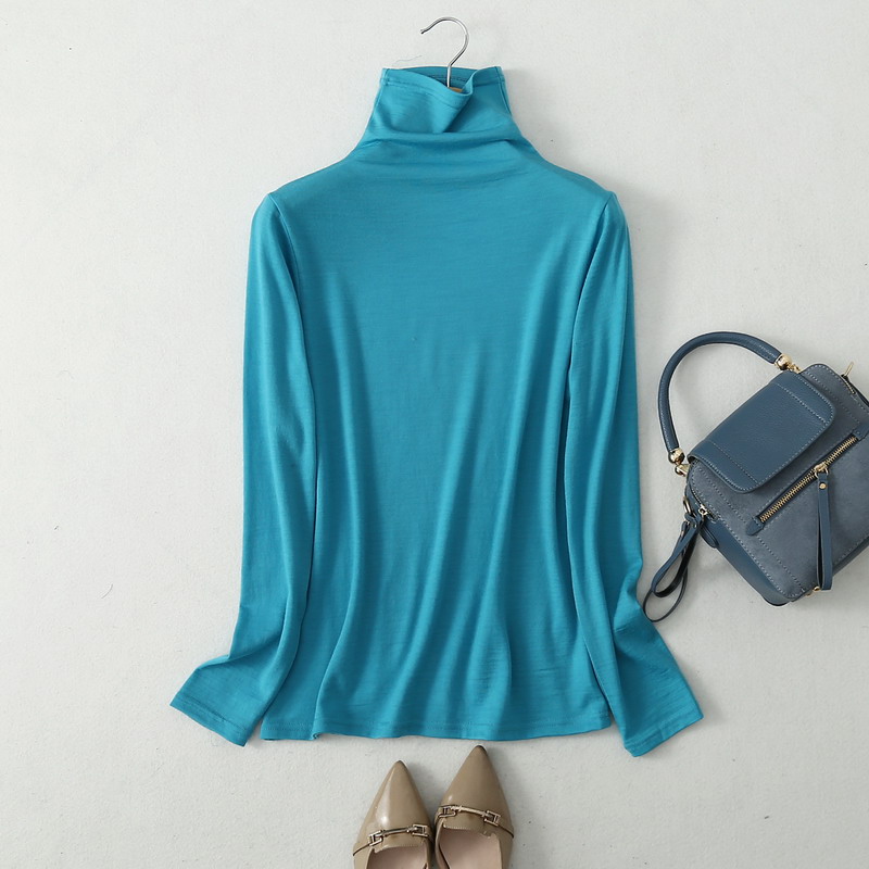 超细薄款羊毛针织长袖高领T恤女